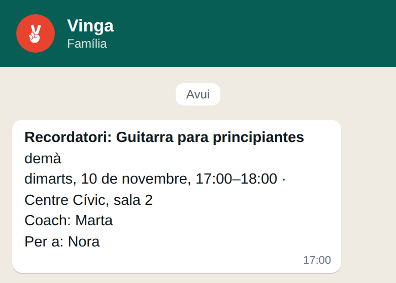 Paga al coach i rep recordatoris.