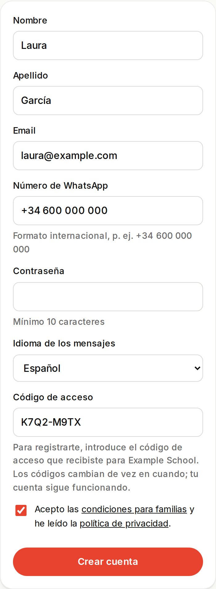 Regístrate y añade a tus hijos.
