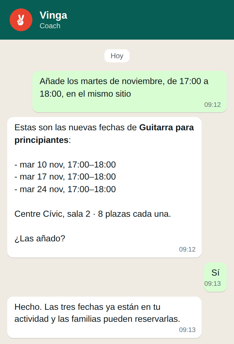 Crea tu actividad por WhatsApp.